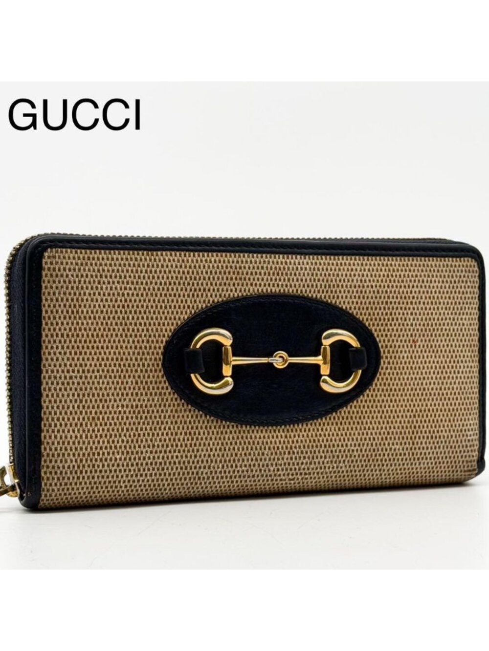 Gucci 1955 Horsebit Round Wallet Canvas Beige